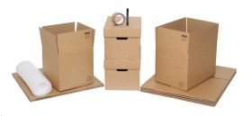 student moving boxes & kits with packing accessories