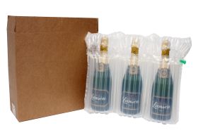 three bottle box with inflatable protective packaging
